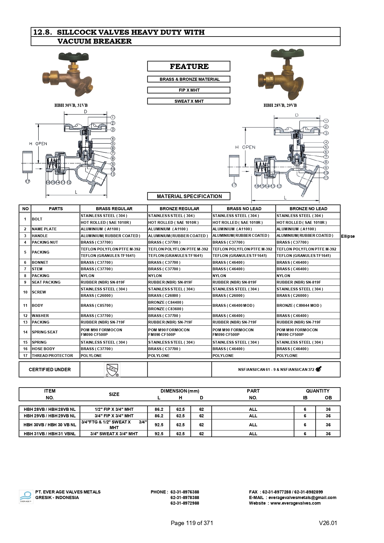 SILLCOCK VALVES HEAVY DUTY WITH VACUUM BREAKER - HBH 28 VB -31VB